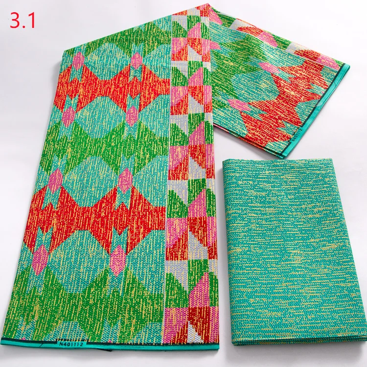 Wholesale New Design 2yards+4yards Kente Gold Wax Printing 100% Cotton African Print Fabric Ankara Fabrics