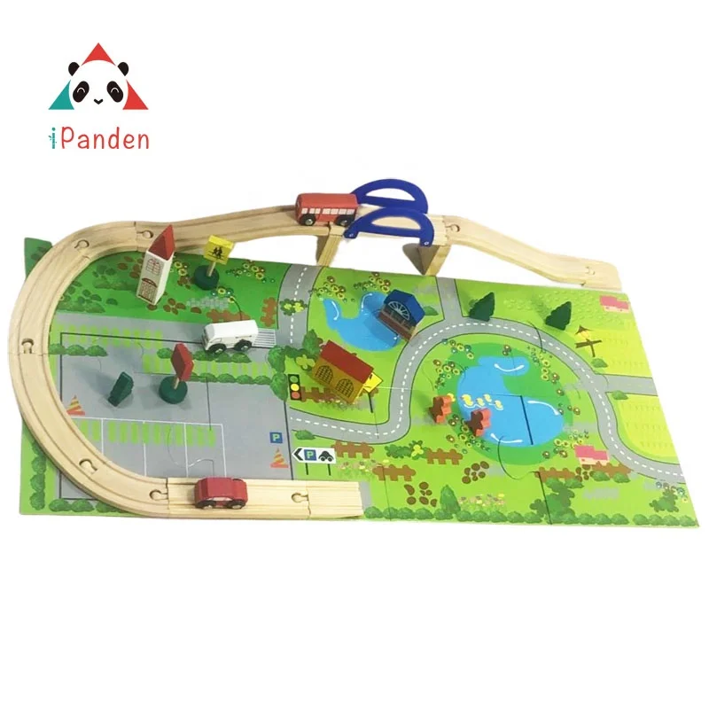 Wooden Railway Train Set DIY Intelligence 40PCS Track Toys For Kids Wooden Car 36 PCS