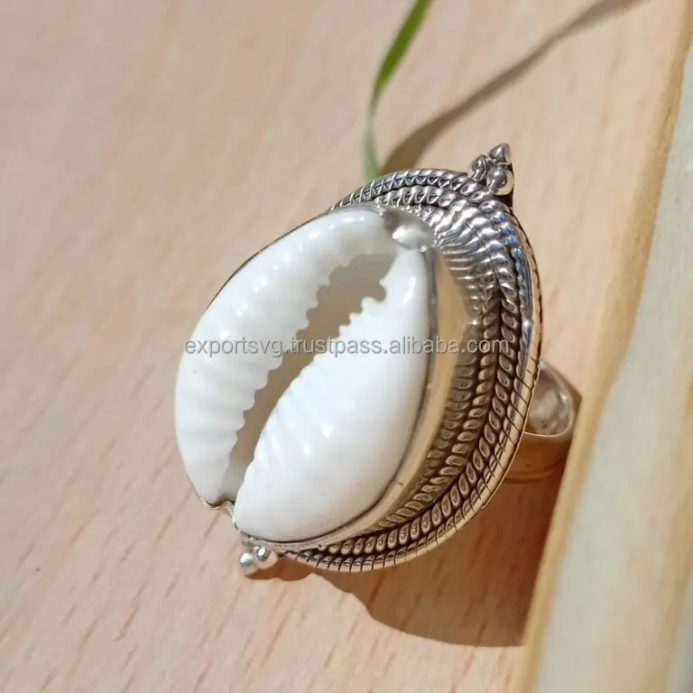 Shell Ring with Twist Sterling Silver Ring Statement Bohemian Boho Cowrie High Quality Ring Gift For Her Jewelry