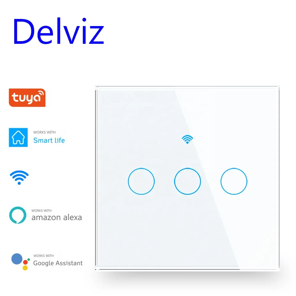 Delviz EU Standard Crystal glass touch panel,Remote Control Tuya Wall Switch Work With Google Alexa,WIFI Wall Light Smart switch