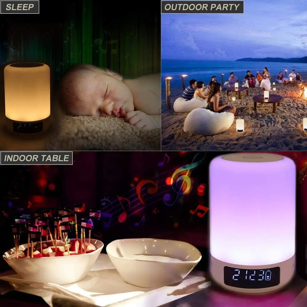 Hthconvey LED Desk Lamp Night Light Portable Speaker lamp With Alarm Clock and timer