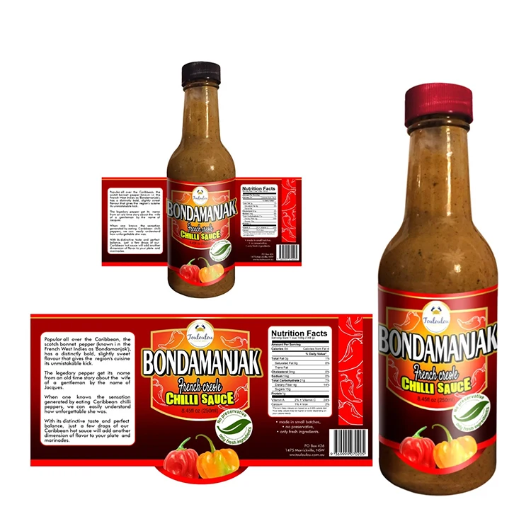 bulk quantity custom waterproof CMYK printing hot sauce label for sauces manufacturing company