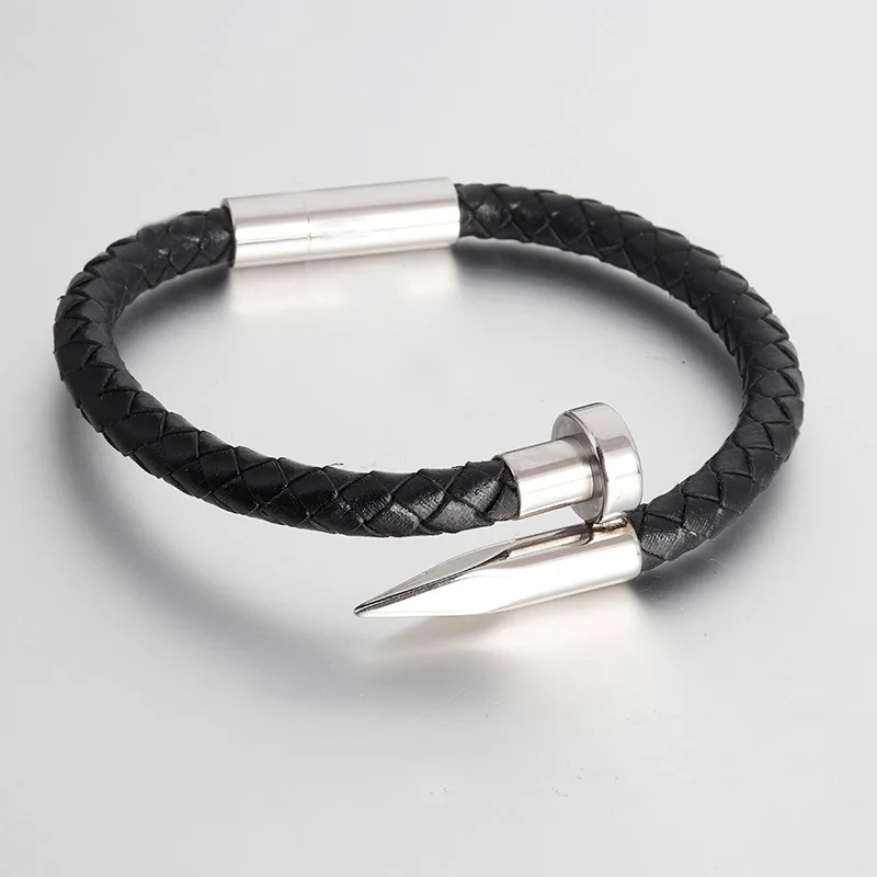 2022 New Stainless Steel Bracelet Fashion Jewelry Cuff Leather Bangle Nail Bracelet Gold
