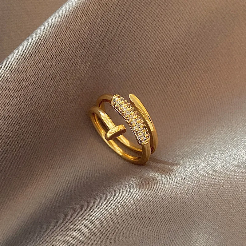 Custom 316 Stainless Steel Rings Classical Simple Plain Jewelry Open Statement Zircon Circle Ring For Women