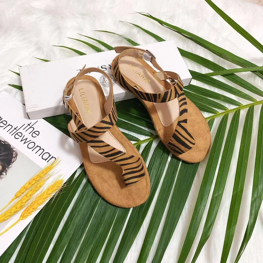 New designer zebra flannel leather flat shoes women fashion ladies sandals summer slippers