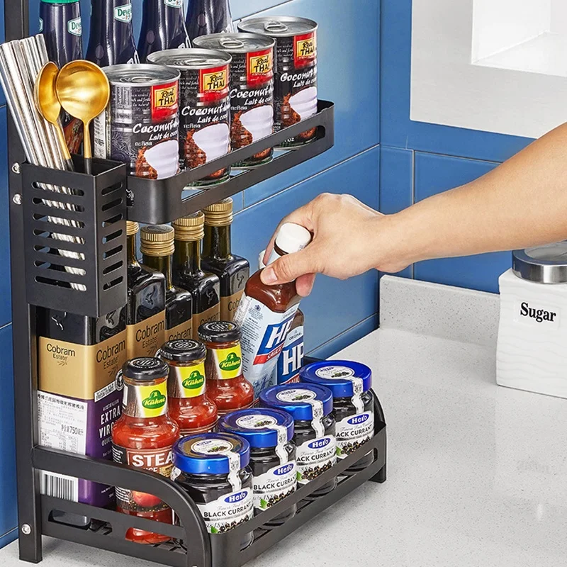 Good Quality Stainless Steel Multifunctional Kitchen Organizer Shelves Cabinet Standing Spice Rack Seasoning Rack