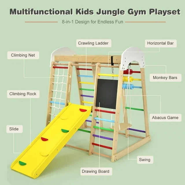 Wooden Climbing Frame Playground Indoor Children Montessori Foldable Climbing Swing monkey bar Combination