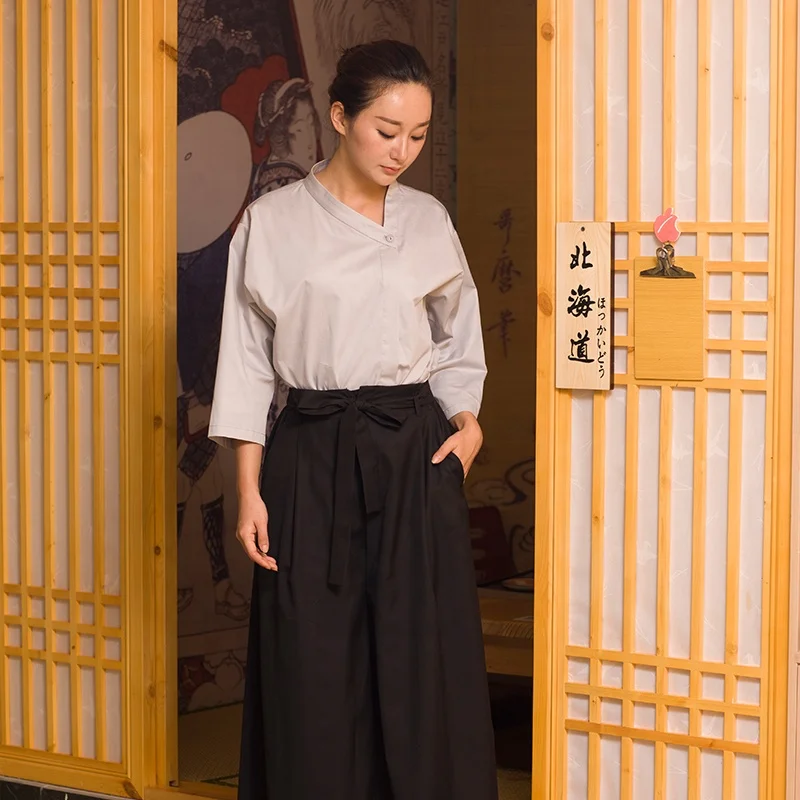 New Japanese restaurant waitresses work clothes men and women hefeng sushi restaurant seven-quarter sleeve summer