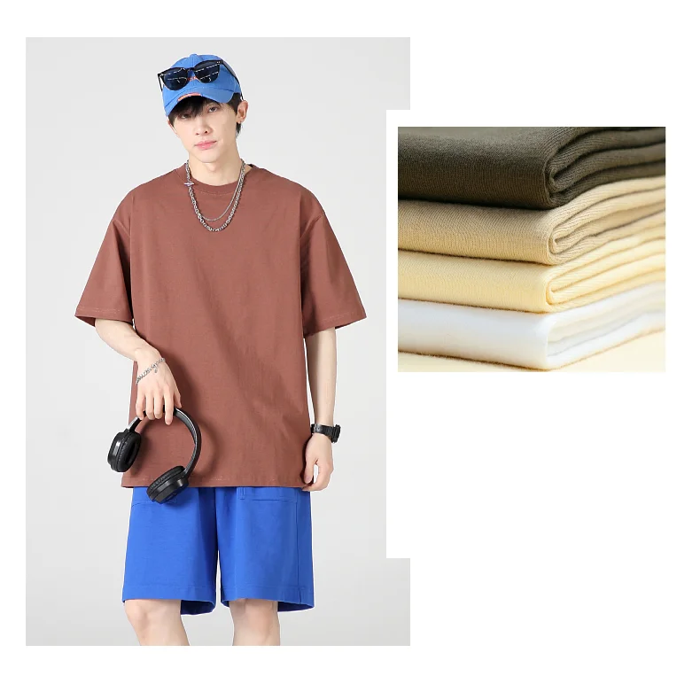 YinglingHot Sale Custom heavy 220gsm thick oversized drop shoulder t-shirt mock neck cotton boxy fit t shirt