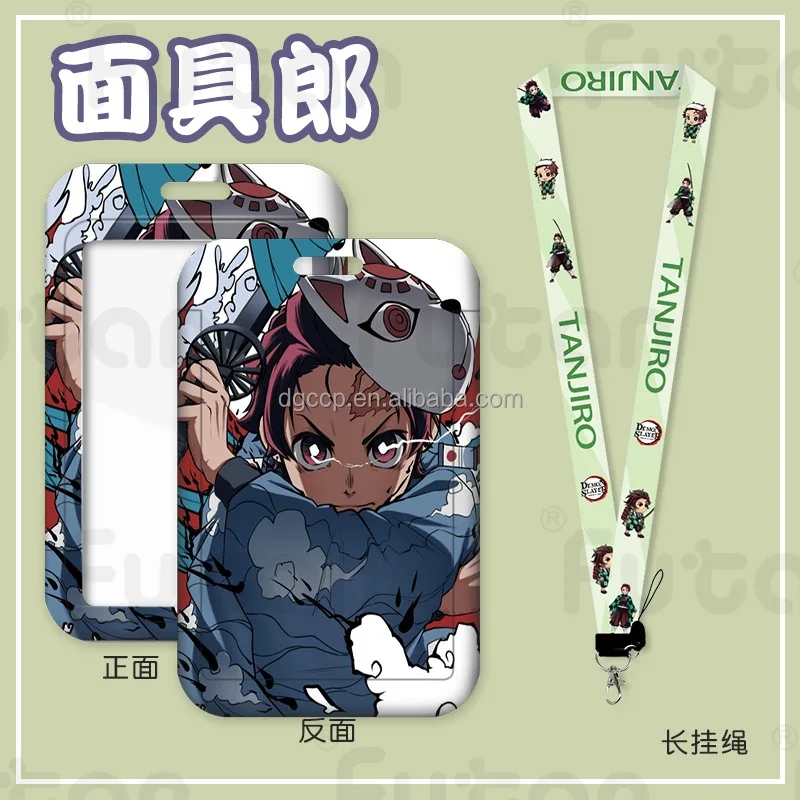 Cute Cartoon Demoned Slayers Neziko tanjino Card Holder Lanyard Anti-Lost Name Badge Bus Work ID Card Case with Lanyard