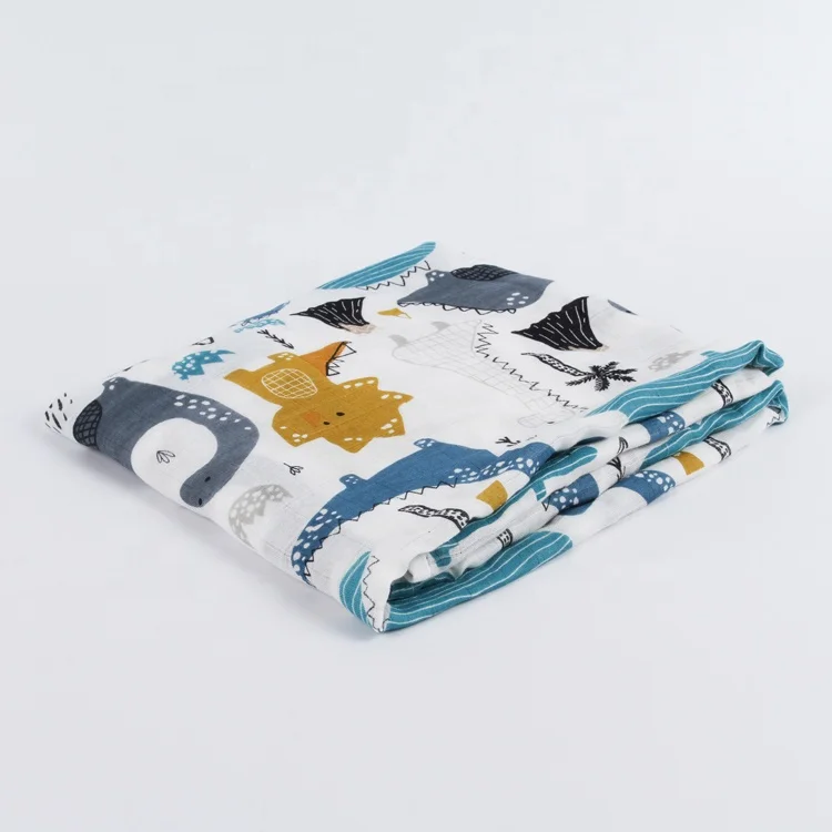 
White customized size animal print 100% cotton best soft blanket baby swaddle muslin for military 