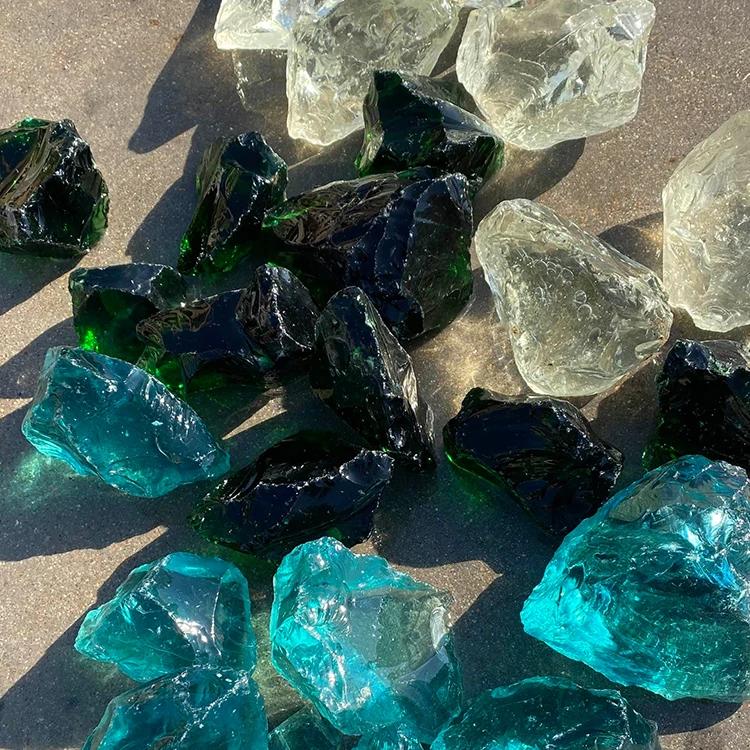 Transparent green glass boulders cheap colored landscaping stone