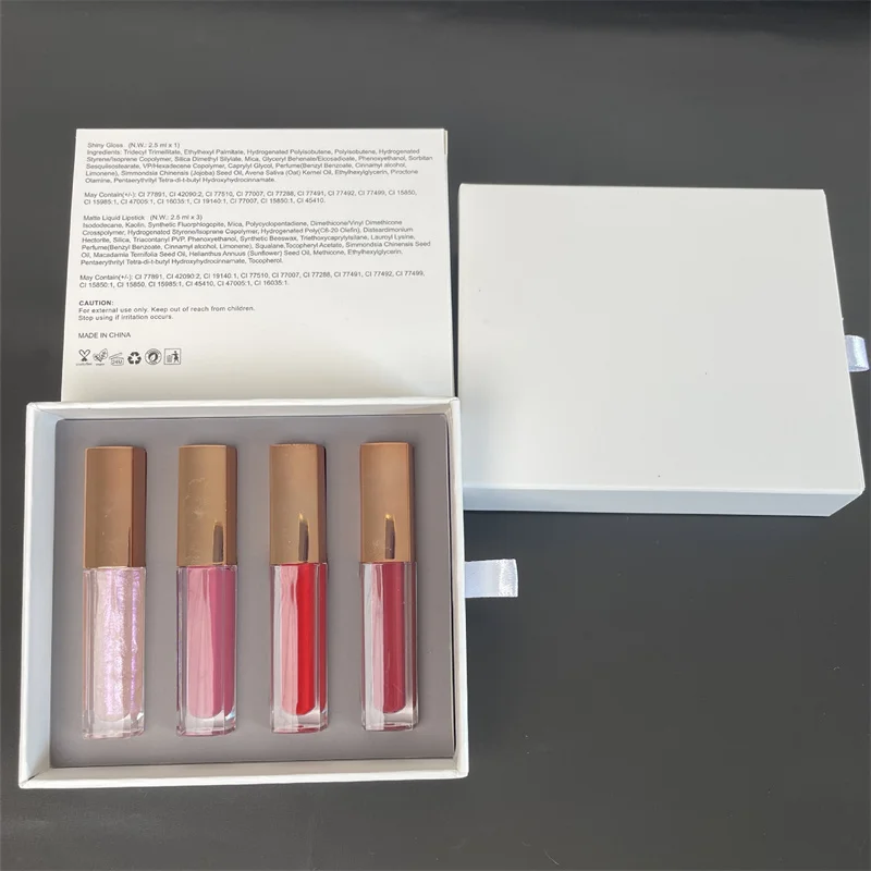 Makeup Set mini set 4 pcs Cosmetics Custom Waterproof Velvet RED glitter gloss Nude Matte liquid Lipstick Christmas gift