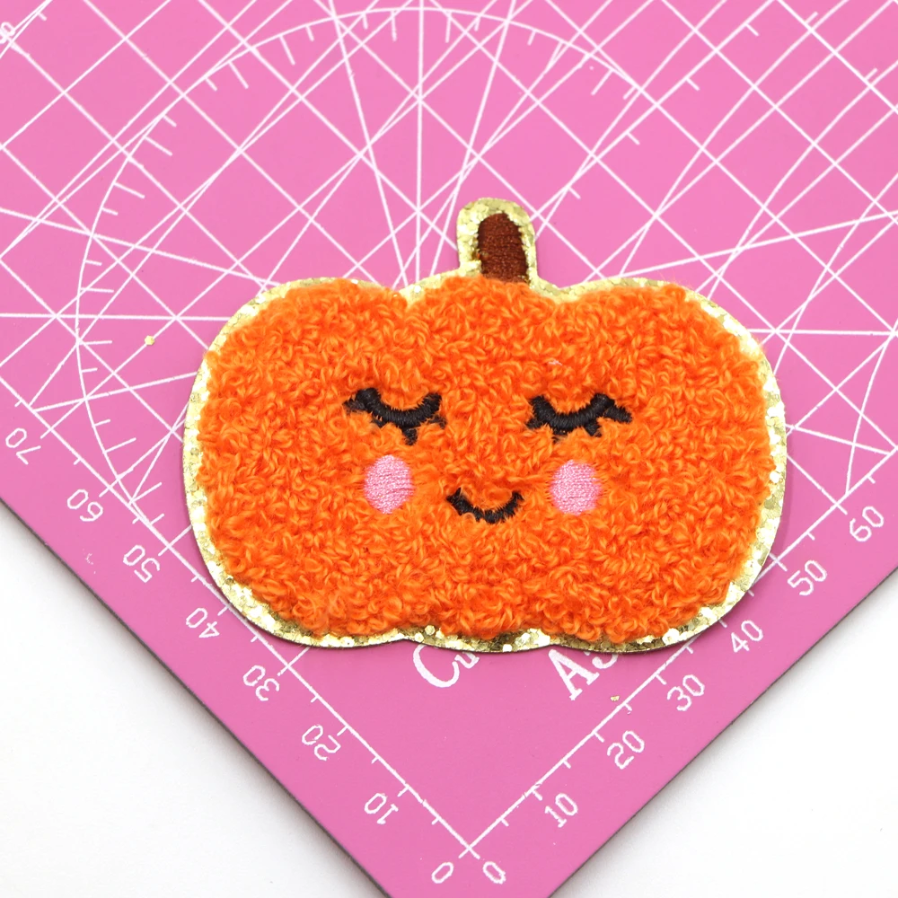 1PC Clothing Iron on Patches Chenille Ghost Embroidered Patches Gold Glitter Edge Iron on Embroidered Patches  Arts Crafts DIY