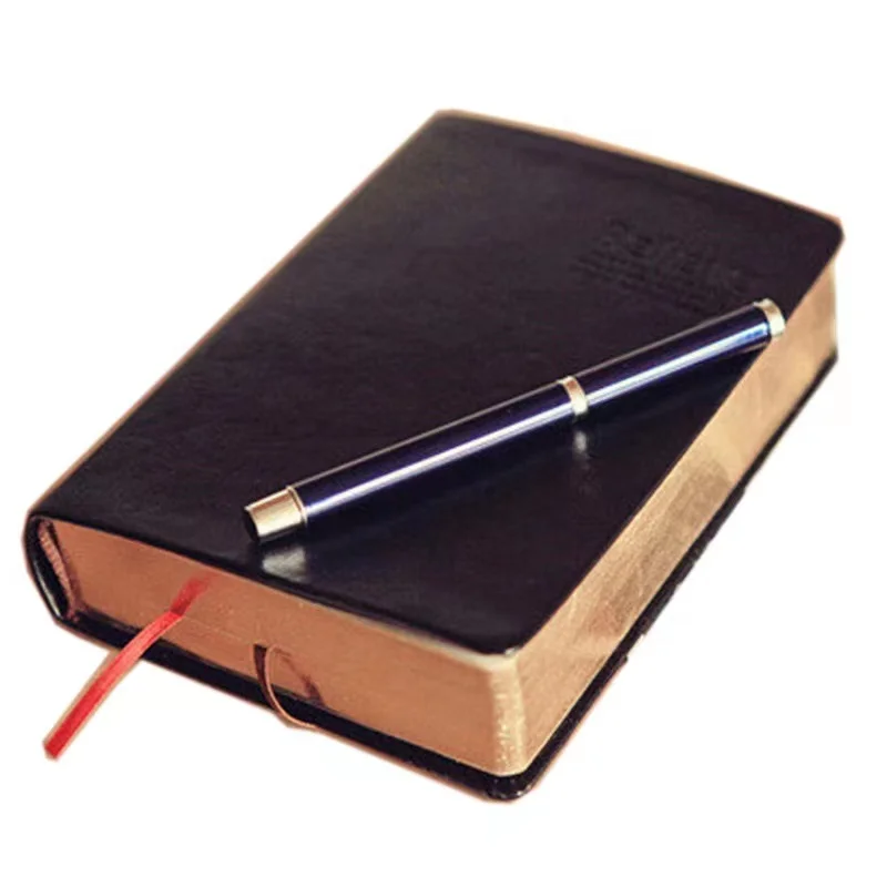 Custom Black PU Leather Thick Writing Notebook Diary A5 A6 Gold Edge Vintage Bible Journal Blank Lined Pages Travel Notepad