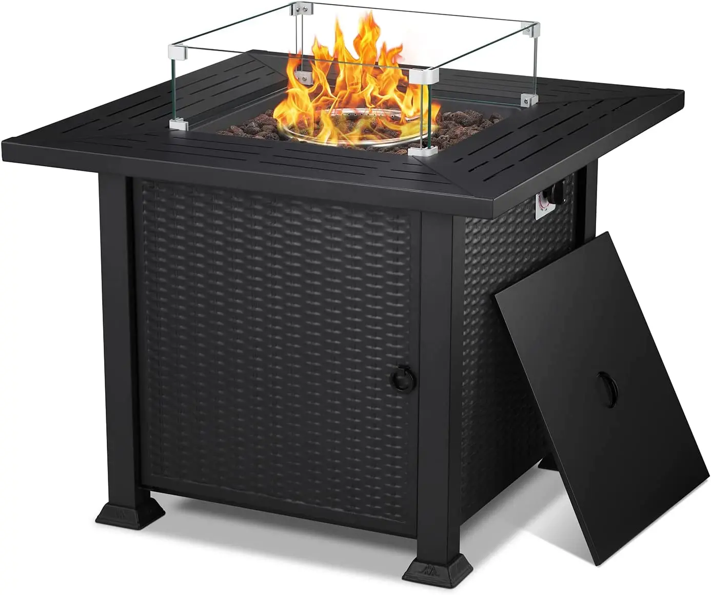 Propane 32 Inch Outdoor Auto Ignition Fire Pit With Cover Rain Cover Tempered Glass For Outdoor Garden Backyard Deck Patio