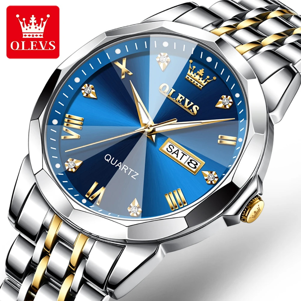 OLEVS 9931 Luxury Popular Watch Men Fashion Business Sport Stainless Steel Waterproof Dual Calendar Diamond Quartz Watch