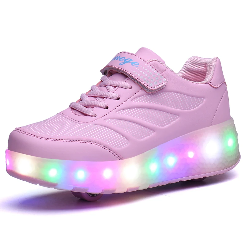 
LED Light USB Charging Kick Roller Shoes One Or Two Wheels Shoes For Children Gift Skate Shoes Girls Boys 