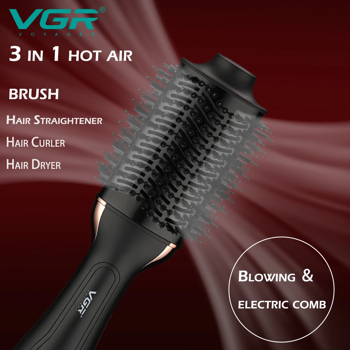 VGR V-492 CE Electric Hair Styling Powerful Hair Dryer Brush Curl and Straighten Hair Professional Hot Air Brush for Women