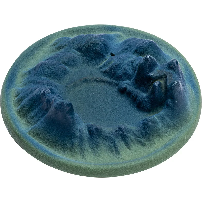 Custom Size Design Navy Blue Rough Ceramic Cone Backflow Incense Stick Holder Waterfall Burner