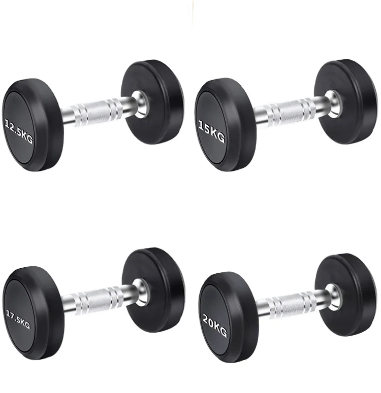 Cast Iron Fitness Equipment Round Head Rubber dumbell set with rack dumbbell rack/rubber Hex Dumbbell