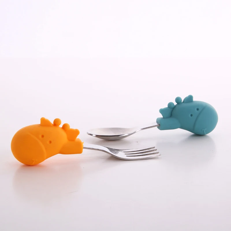 
Many Types Of Stainless Steel Self Feeding Spoon Fork Spoon Set With Silicone Handle For Children 