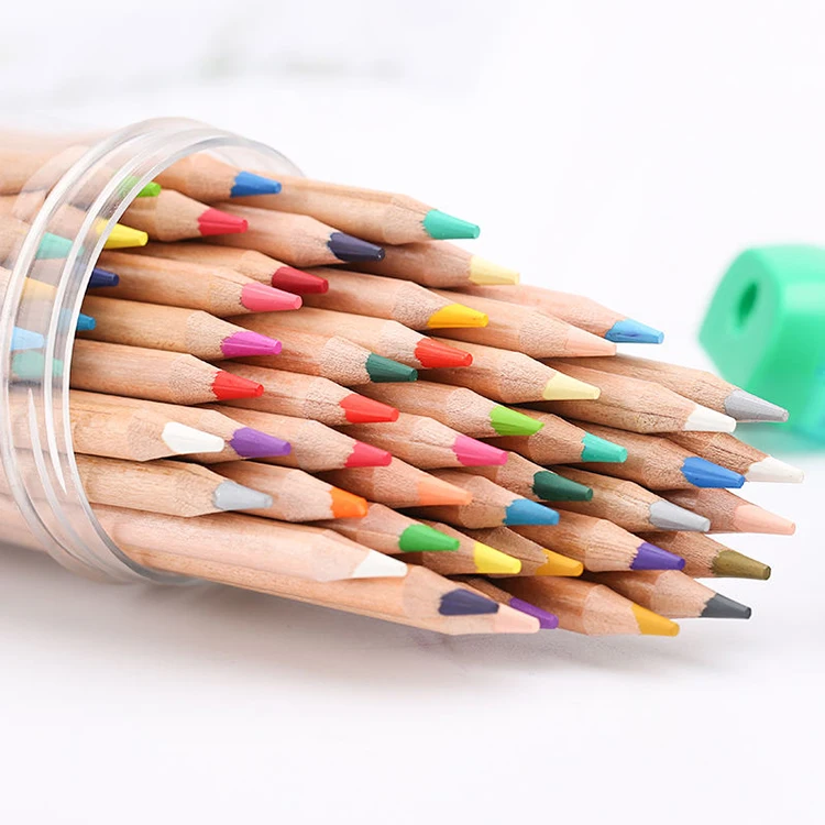 suppliers custom 52 colors round wooden pencils with colored lead in plastic box for artists drawing