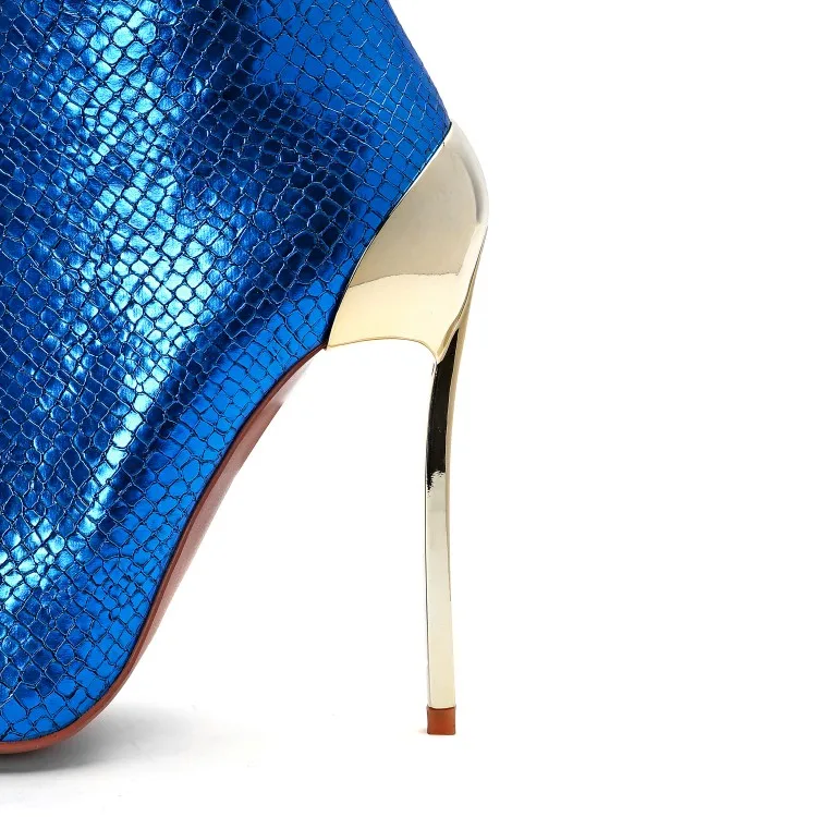 HMB215 shining PU leather metal thin high heel pointed toe ankle high quality boots for women