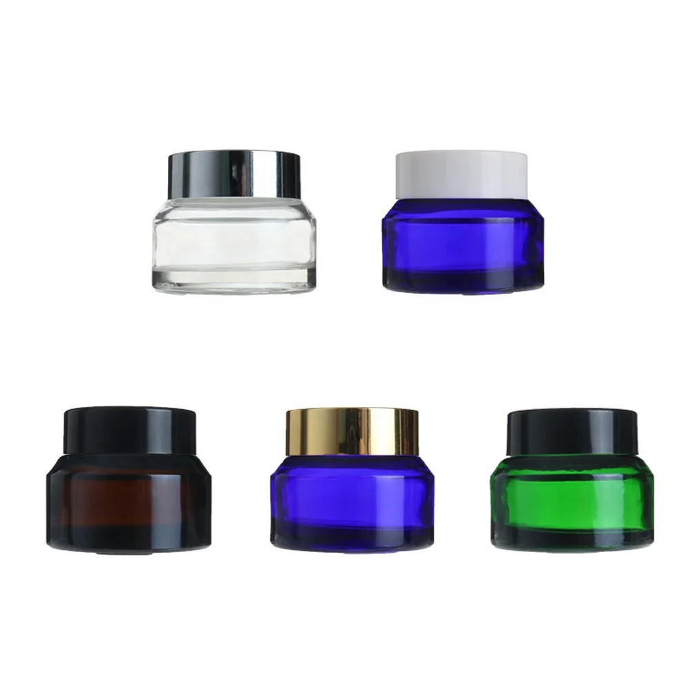 Luxury empty glass cosmetic jars 10ml 15ml 100ml packaging face cream black green with lids container custom fancy
