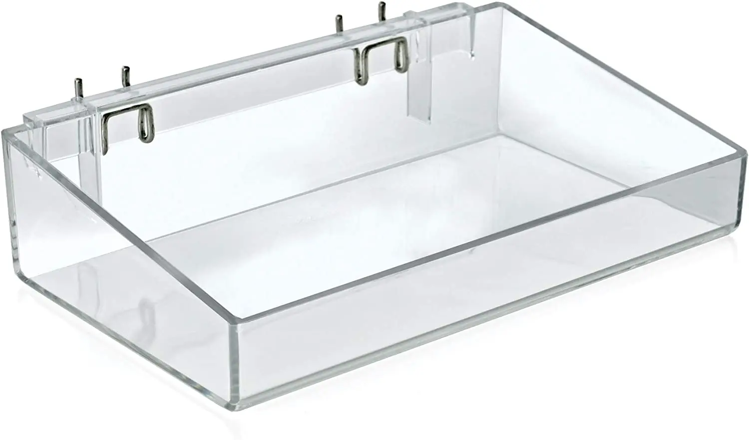 Hanging Acrylic Open Trays Slatwall Pegboard Retail Stores Product Display Holder With 2 Metal U-Hooks