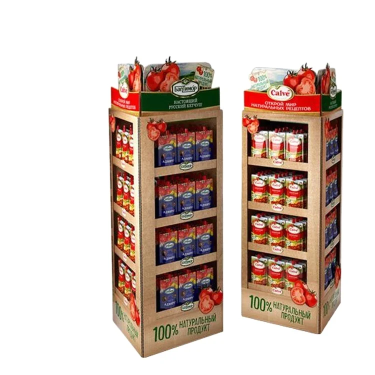Customized beverage cardboard floor display stand drink pop advertising display shelf Creative design of supermarket retail rack