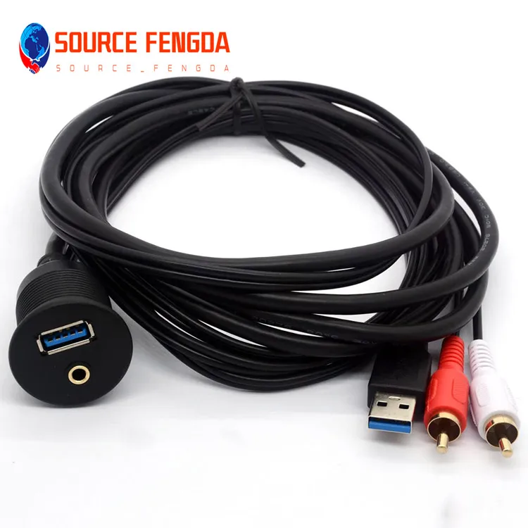 Sinasolar DMF-KSV/2R USB3.0 & AUX to RCA Dashboard Waterproof Flush Car Mount for Car Truck Dash Panel Extension Cable