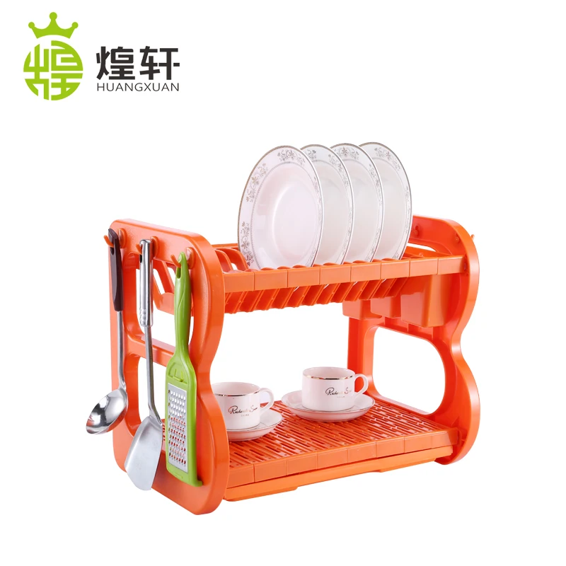 
2 Tier Colorful Plastic Dish Drying Rack Kitchen Dish Drainer Storage Dish Shelf With Drain Rack 
