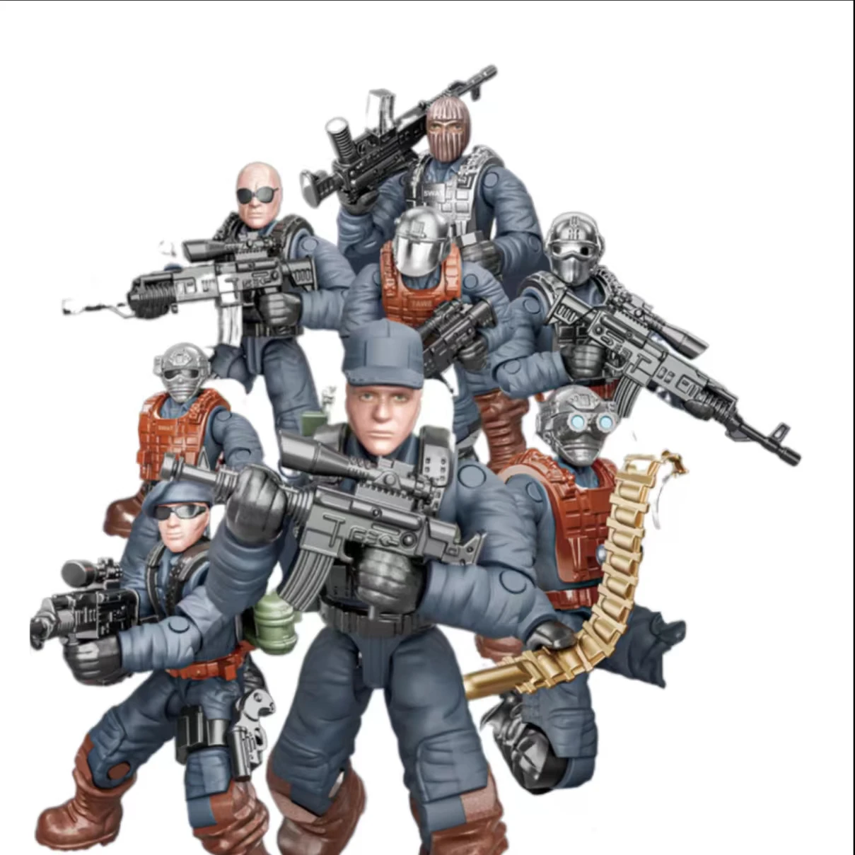 8 in 1 Action Figures Toy Stand Bendable Soldier Figure Model Toy  SWAT special police figure