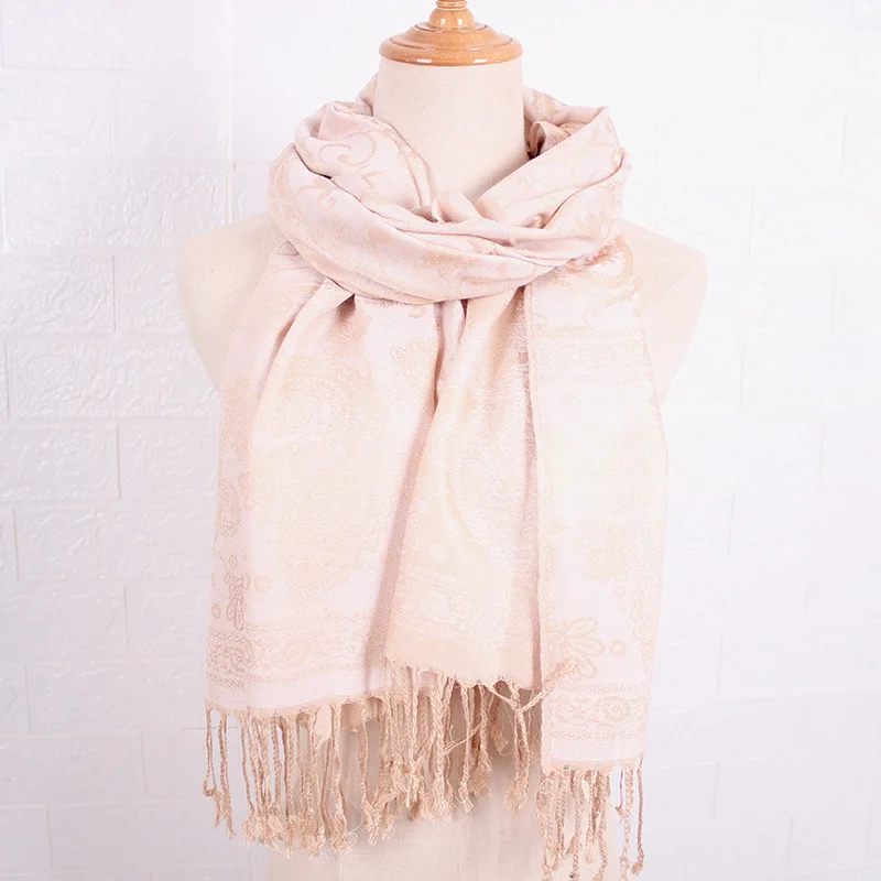 Beautiful Winter Shawl Jacquard Paisley Polyester Wholesale Woman Cheap Pashmina Scarf Pashmina Shawl