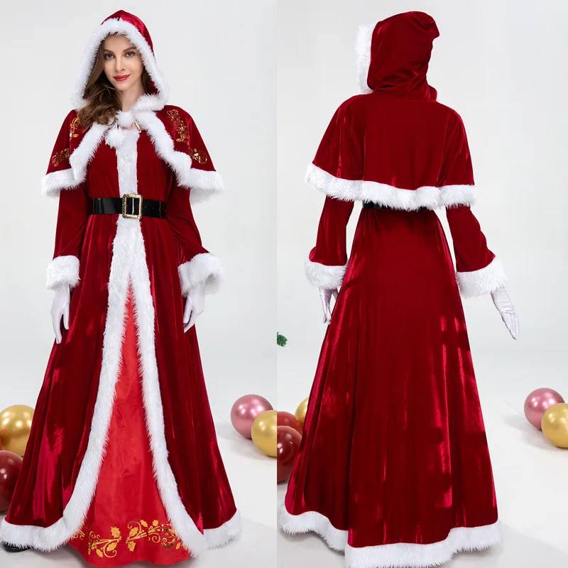 2023 Baige Plus Size Deluxe Velvet Adults Christmas Costume Cosplay Couple Santa Claus Clothes Fancy Dress Xmas Uniform Suit
