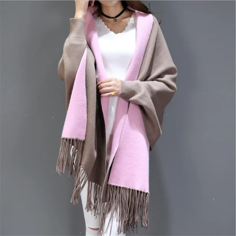 
Hot Sale Soild Color Pashmina Cashmere Shawls Tassel Scarf Cape Wraps Shawls With Sleeves 