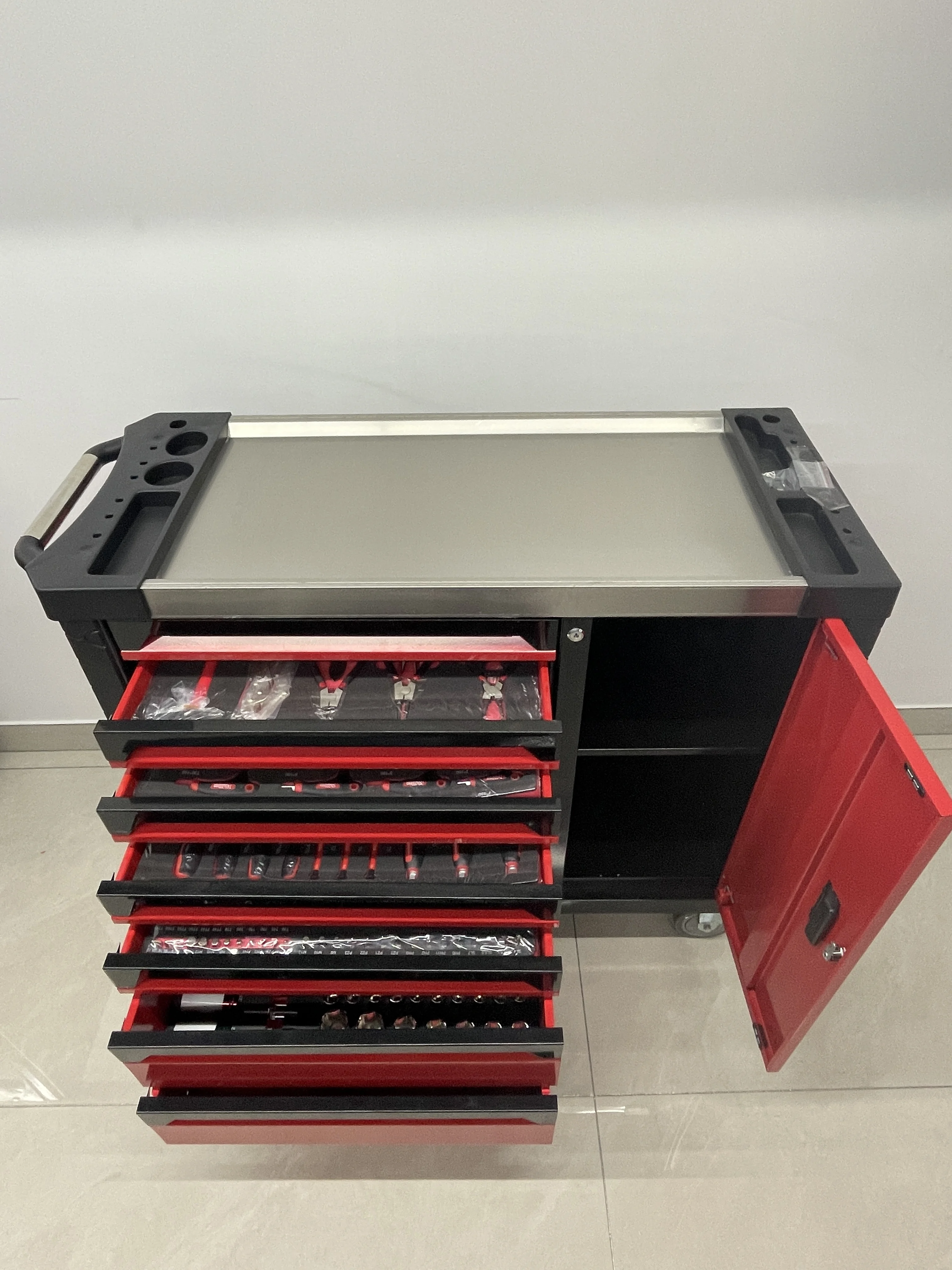 CE 8 Drawers Garage Heavy Duty Metal Tool Cabinet Storage Tool Trolley/ Chest / Cart With 258 Tool Sets Maintenance Hand Sets