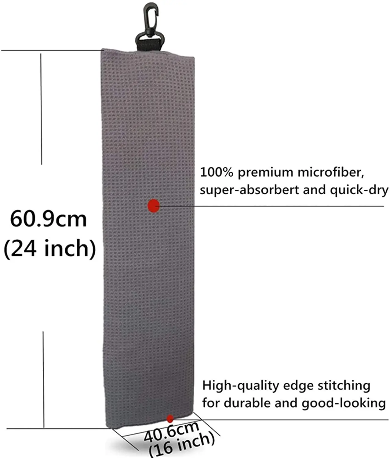 Direct Factory Manufacture Tri-fold Golf Towel Customized Printed Embroidery Logo Microfiber Waffle Pattern With Carabiner