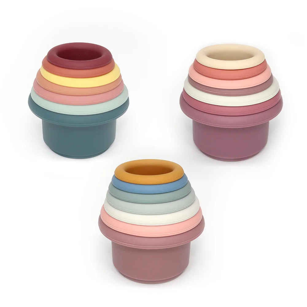 Manufacturer Educational Montessori Toddler Stacker Building Blocks Kids Bath Toy Stacking Cup Silicone