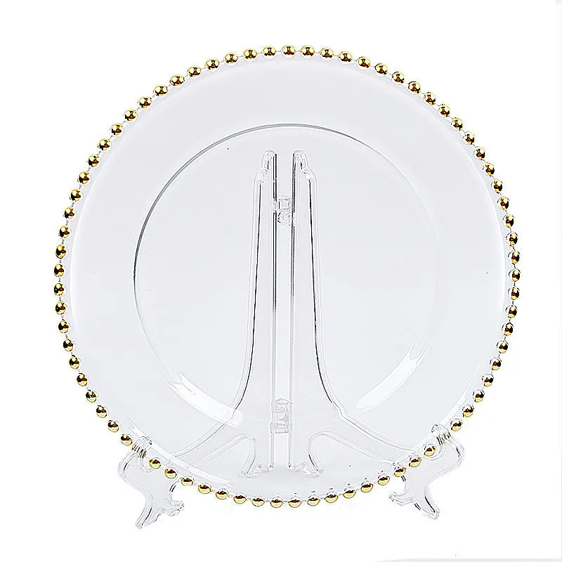 European Crystal Glass Plate With Gold Bead Trim Household Tableware Set for Banquet Steak Dessert