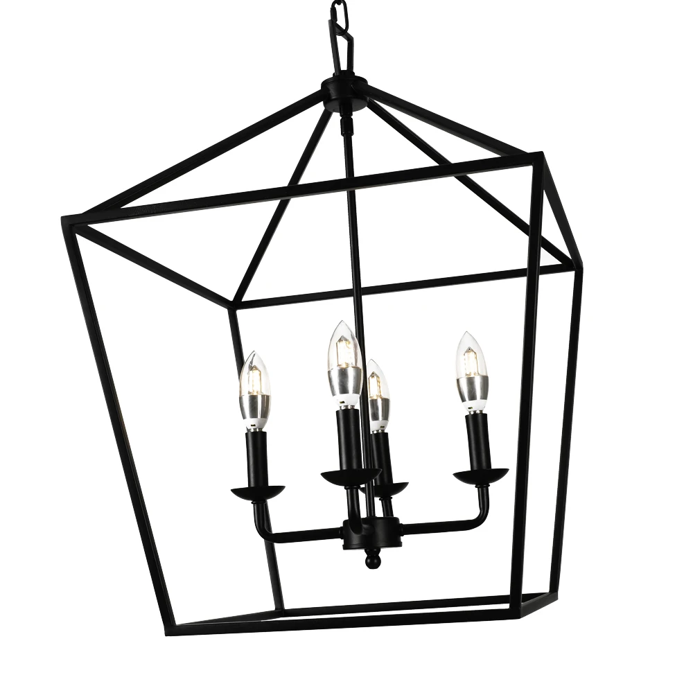 Modern Pendant Lighting Pendant Light Unique Shape Living Room 4-Light Matte Black Caged Pendant