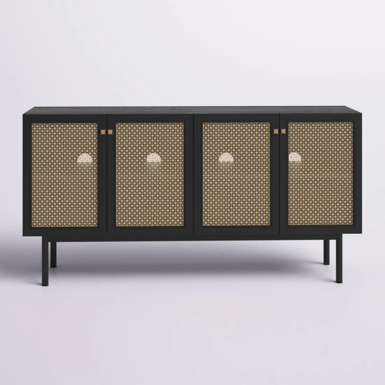 24 Years Factory Direct Wooden Luxury Rounded Legs TV Console with 4 Lattice Mesh Door