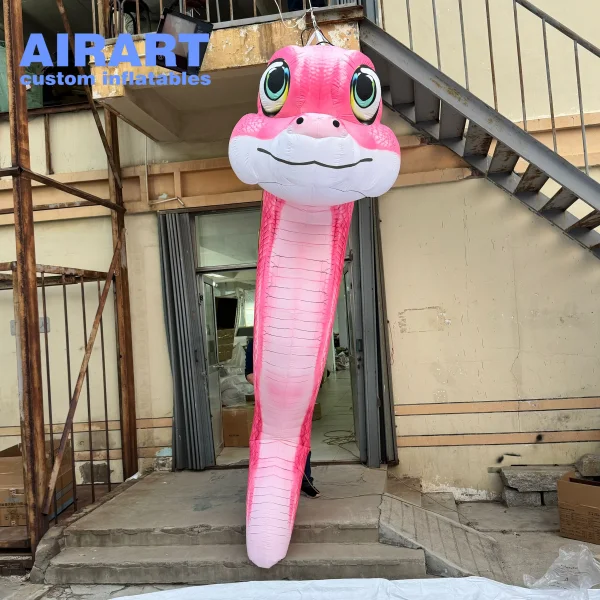 Pink inflatable cartoon hanging snake for party stage prop with led light