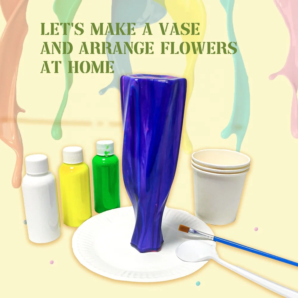 DIY Vase Painting Fluid Painting Kit Pouring Acrylic Paint Fluid Art with Vase
