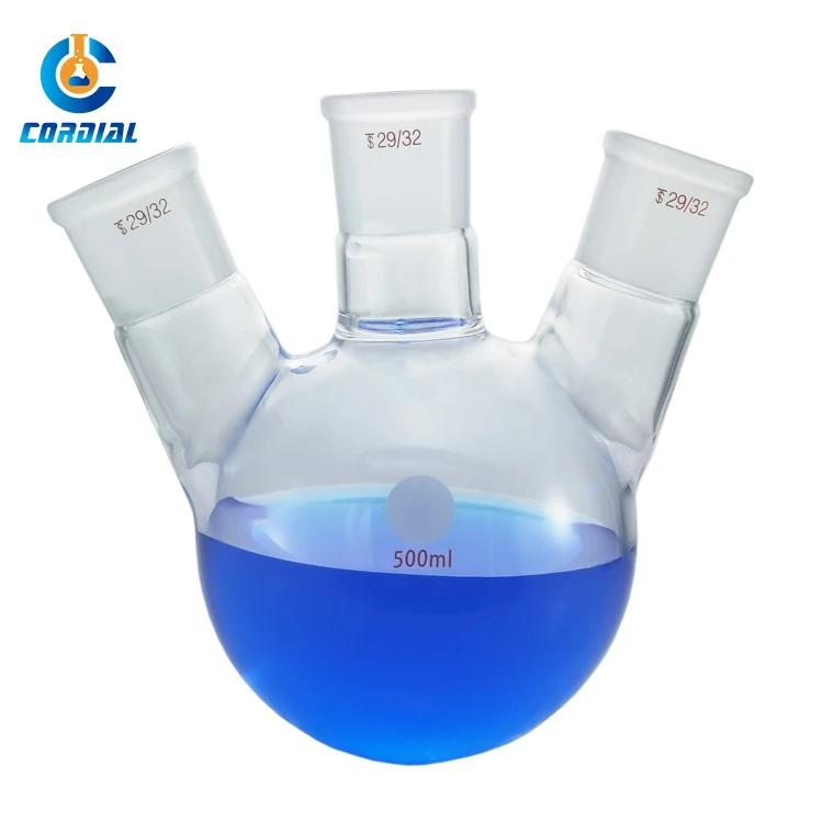Laboratory glass three necks round bottom boiling Flask chemistry glassware