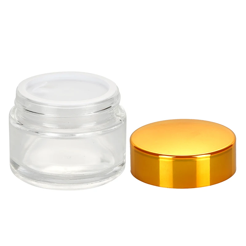 custom 30g 50g small glass cosmetic jars gold metal lid glass jar cream frosted glass jars with lids