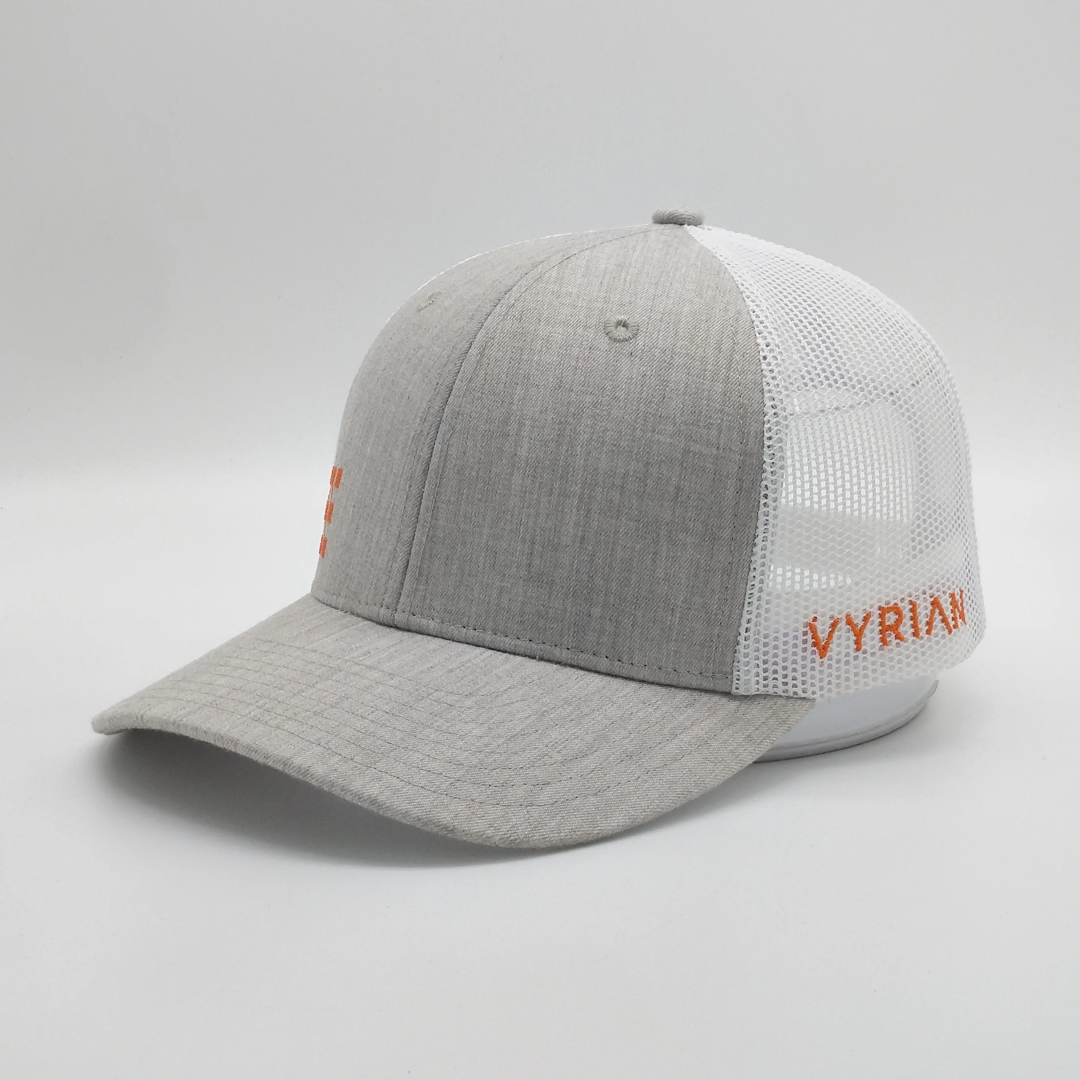 Wholesale Custom Logo High Quality 6 Panel Mens Low Profile Heather Grey Embroidered Trucker Hats Cap