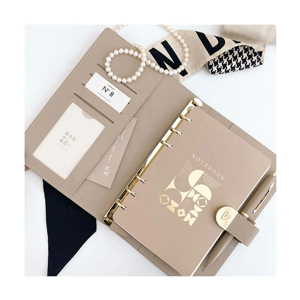 Wholesale customizable logo A5 A6  eco-friendly PU Leather organizer loose leaf custom planner 6 ring binder notebook