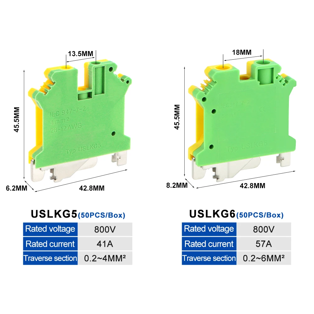 USLKG-2.5 Yellow Green Wire terminal Any combination of terminal block DIN rail ground terminal